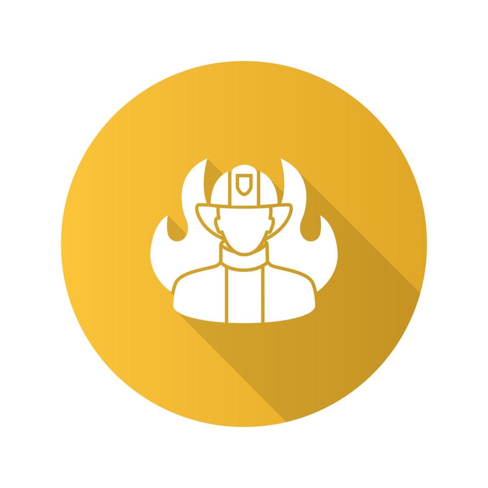 Firefighter flat design long shadow glyph icon. Fireman. Vector silhouette illustration