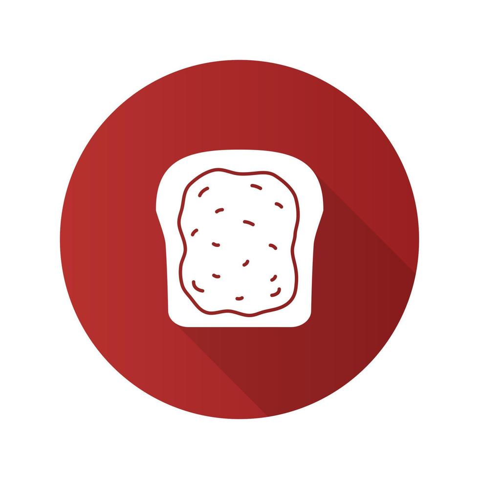 Toast with jam or butter flat design long shadow glyph icon. Breakfast. Vector silhouette illustration