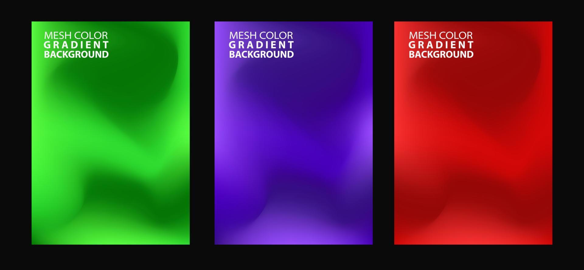 Abstract 3 fluid shapes mesh gradient colors backgrounds set. Modern vector template for brochure, flyer, cover, catalog. Colorful fluid graphic composition