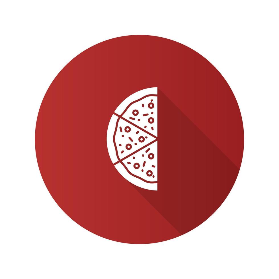 la mitad del icono de glifo de sombra larga de diseño plano de pizza. ilustración de silueta vectorial vector