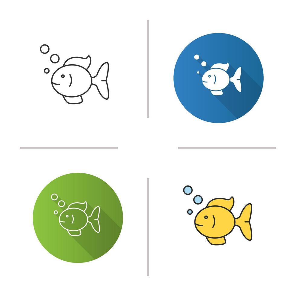 Aquarium fish icon. Flat design, linear and color styles. Fishkeeping. Fishbowl pet. Isolated vector illustrations