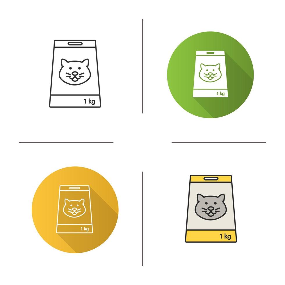 Cats food icon. Flat design, linear and color styles. Pet nutrition. Isolated vector illustrations