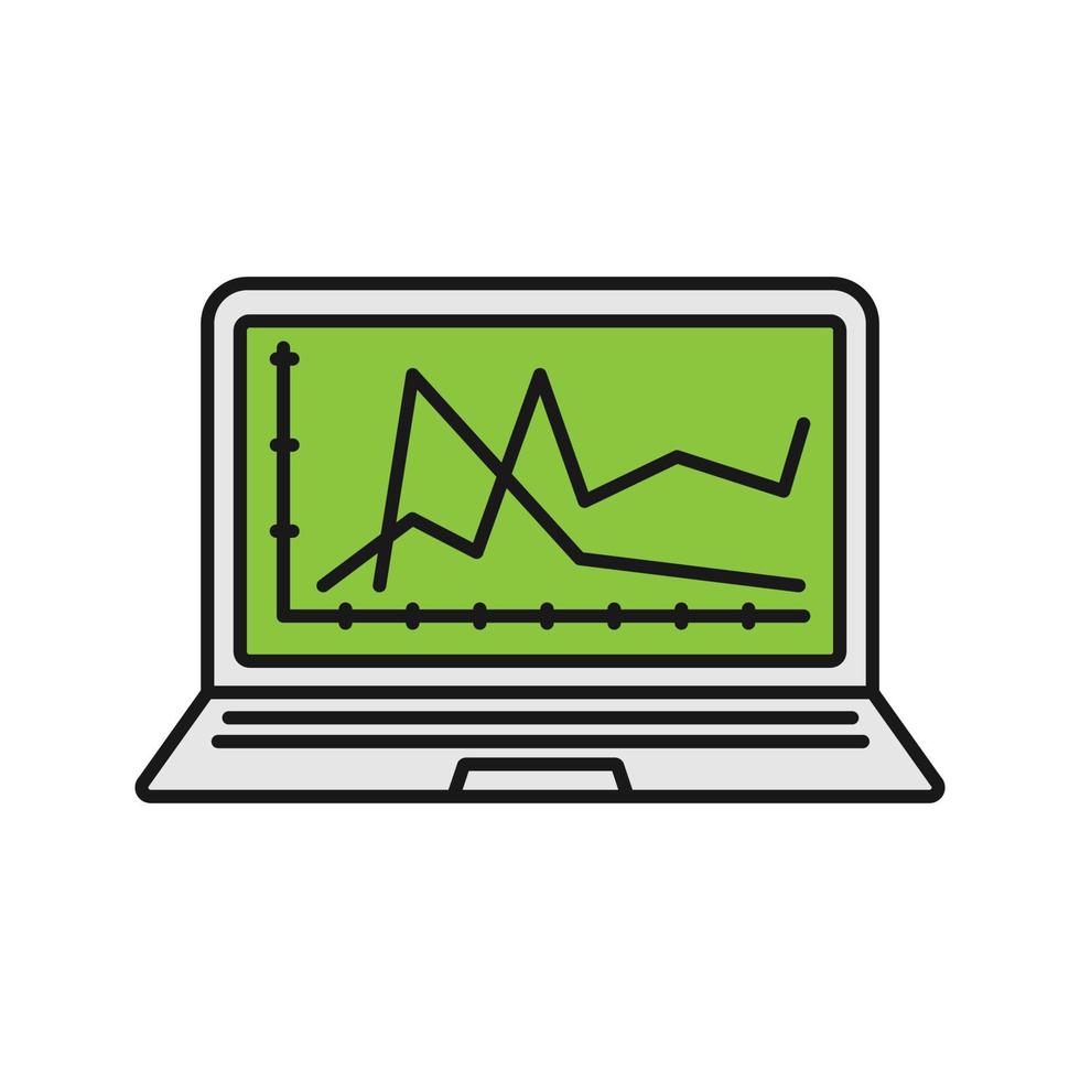 Computer diagnostics service color icon. Laptop display with chart. Isolated vector illustration