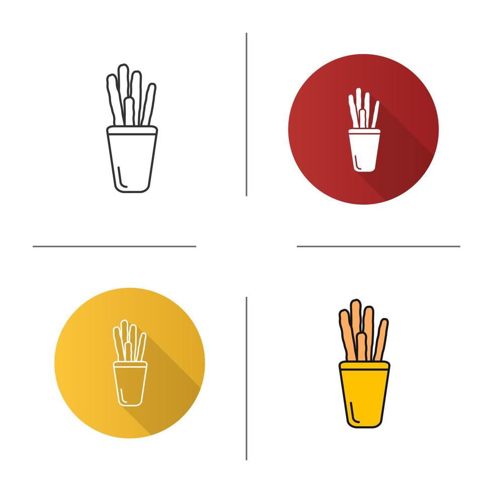 Grissini icon. Flat design, linear and color styles. Breadsticks. Salty sticks. Isolated vector illustrations