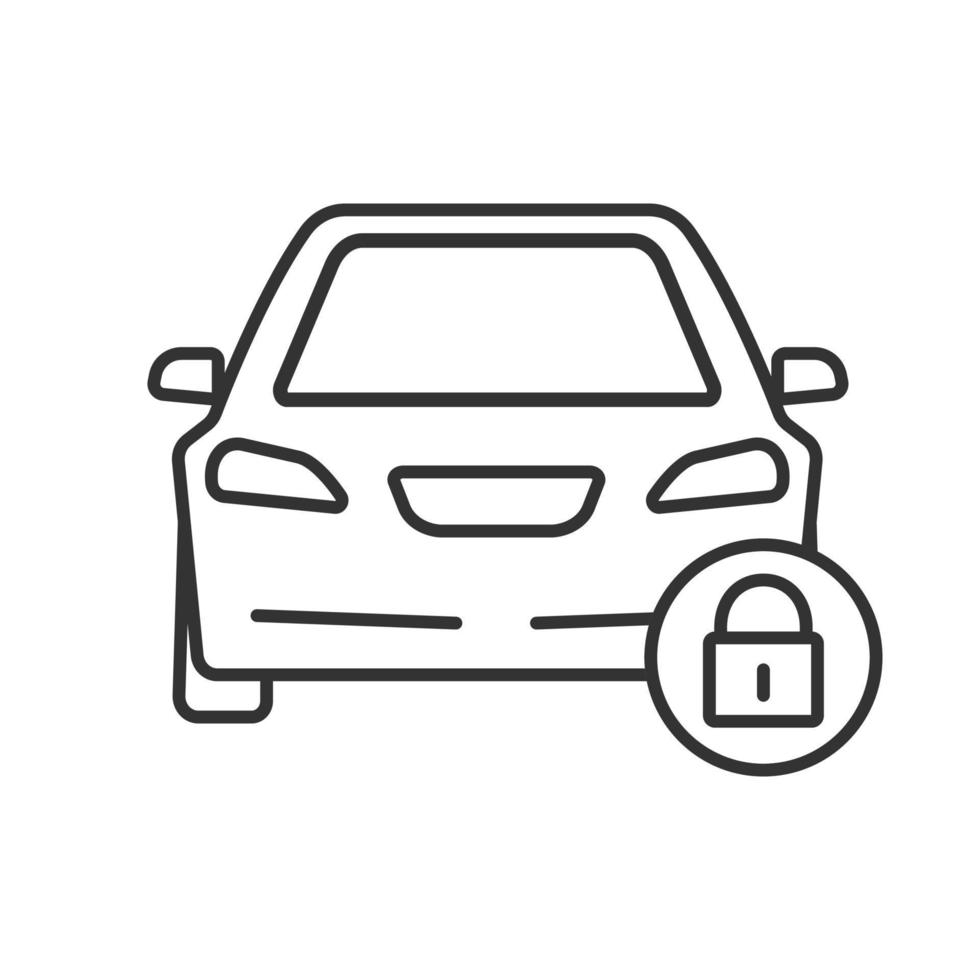 Locked car linear icon. Thin line illustration. Automobile with padlock. Contour symbol. Vector isolated outline drawing
