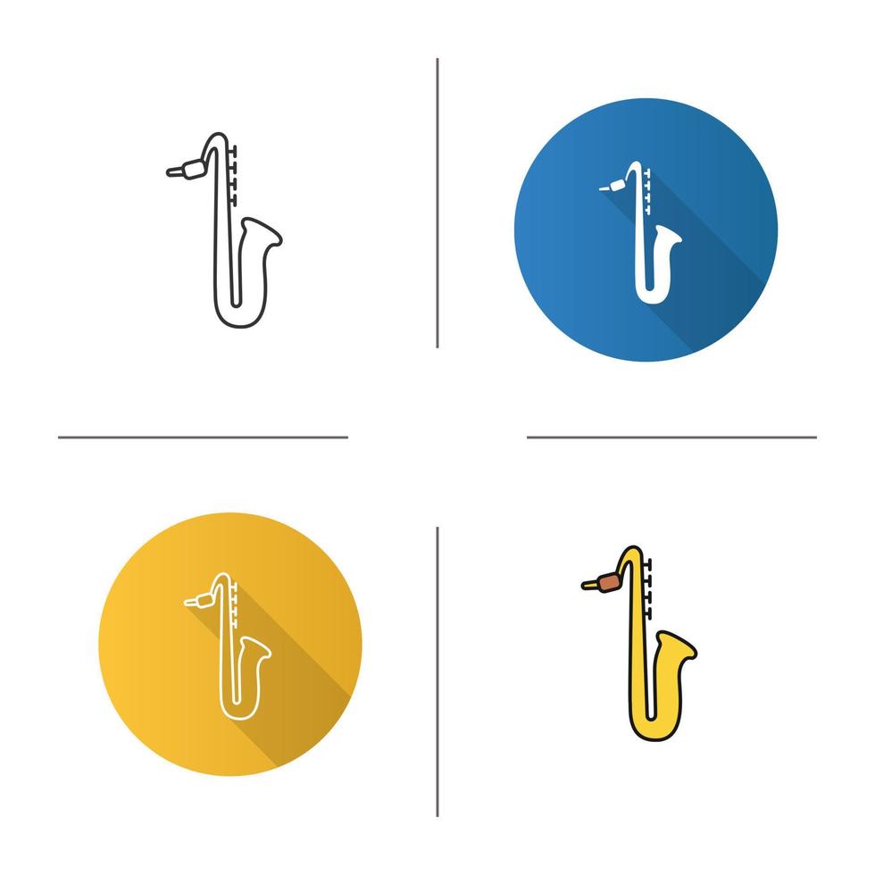 Saxophone icon. Flat design, linear and color styles. Sax. Isolated vector illustrations