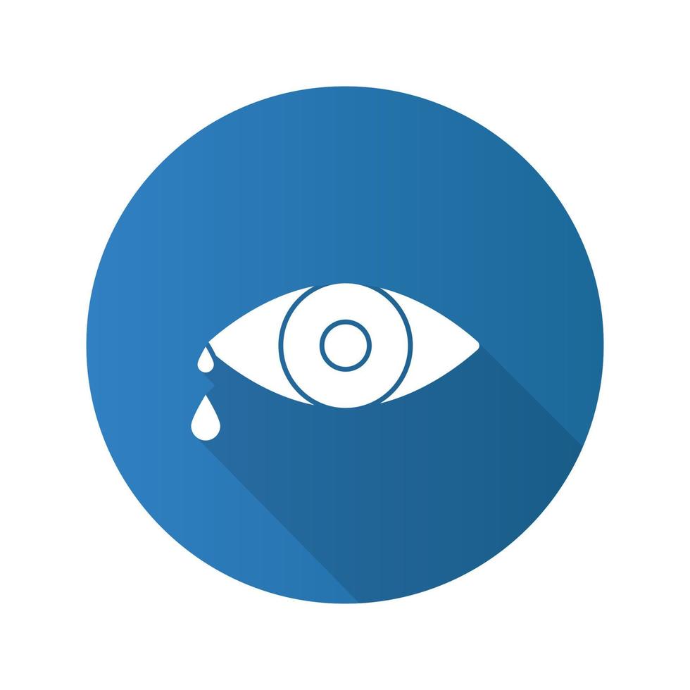 icono de glifo de sombra larga de diseño plano de ojo humano llorando. ojo con gotas. ilustración de silueta vectorial vector