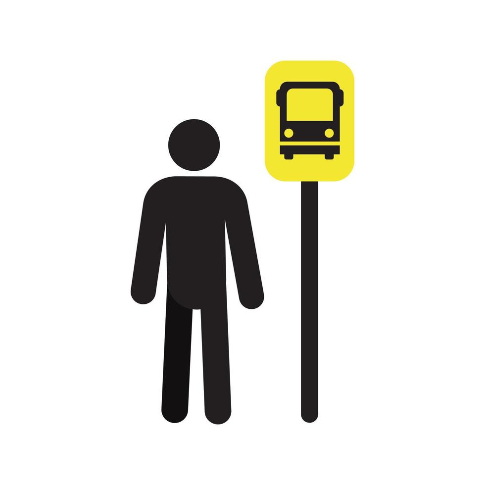 Man waiting for bus silhouette icon. Person at bus station. Isolated vector illustration