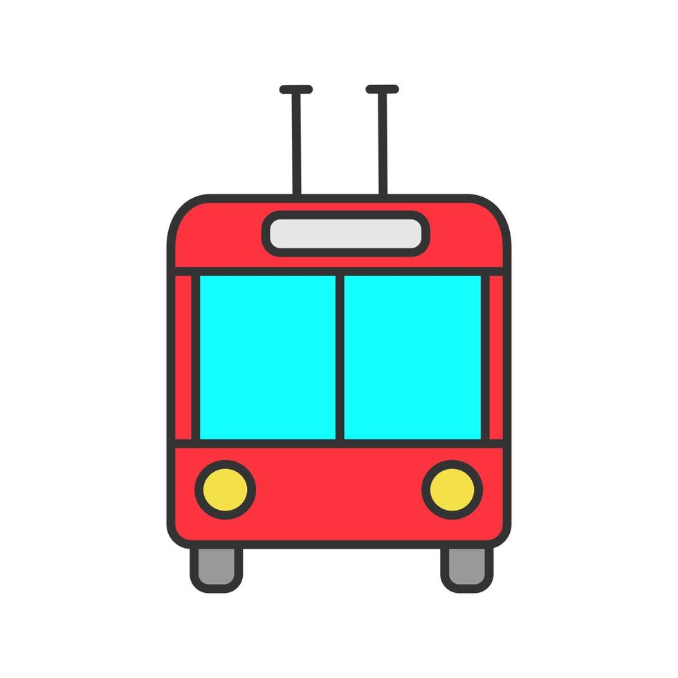 Trolleybus in front view color icon. Trolley coach. Trackless trolley. Isolated vector illustration
