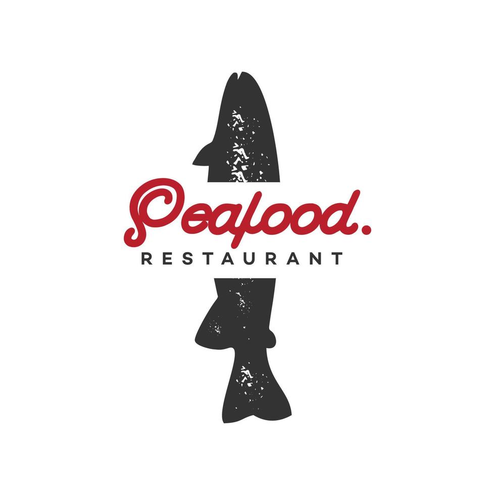 Local Seafood. Abstract Vector Sign Template, Hand Drawn salmon Symbol or Logo with Classy Retro Typography. Vintage Vector Emblem with Retro Isolated Print Effect.