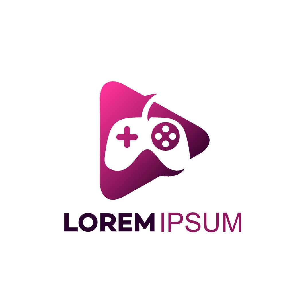 Game console and video games stick logo design template with play button logo 3d vector