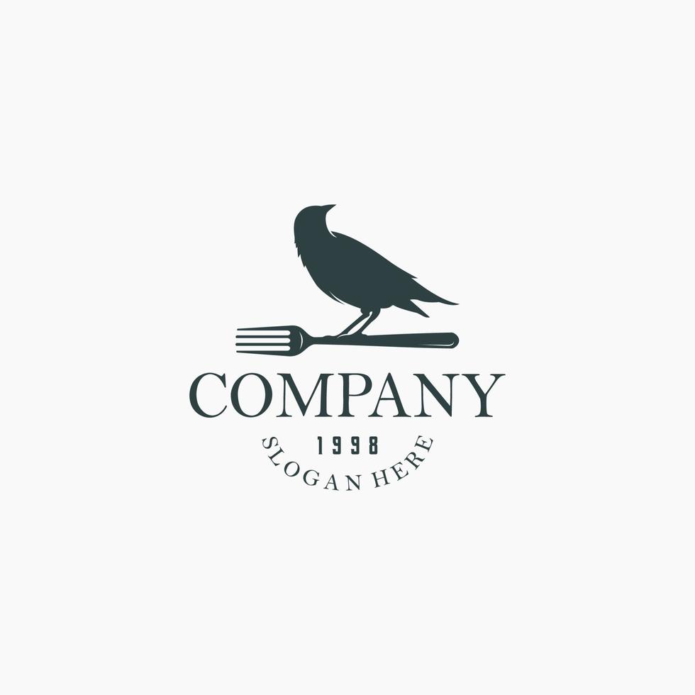 Bird restaurant logo vintage. Vector illustration of bird perched on a spoon. Urban hipster restaurant cafe logo design concept. Isolated on white background
