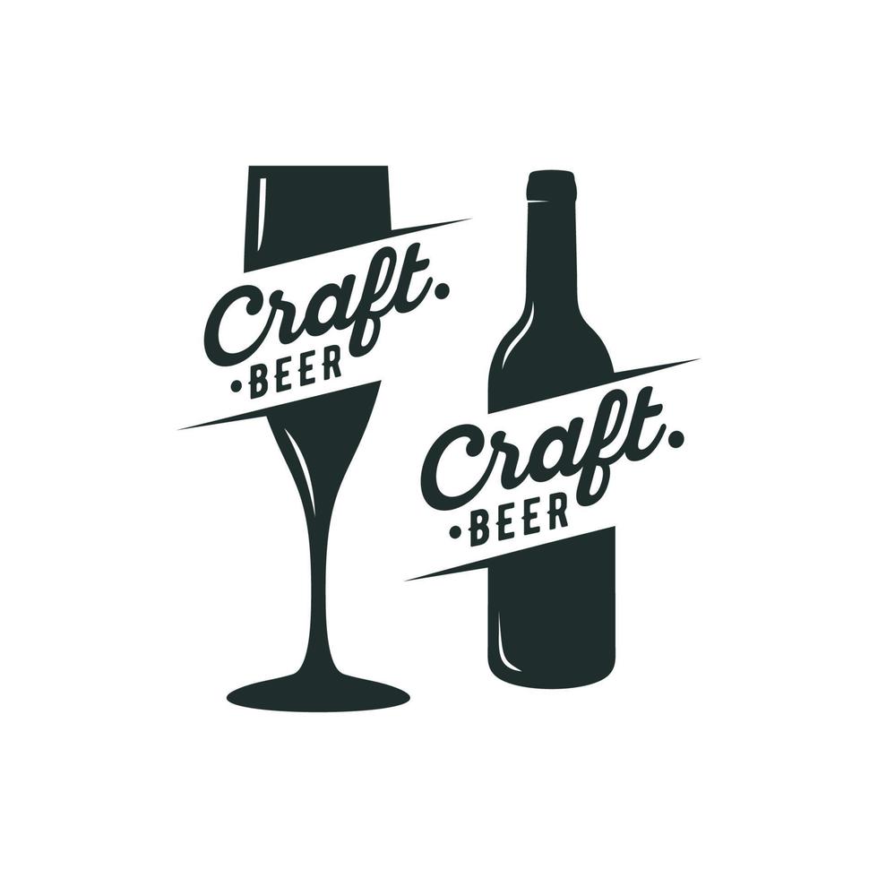 craft beer pub, brewery, bar logo design with bottle and sunrburst silhouette. Vector label, emblem, typography.Print