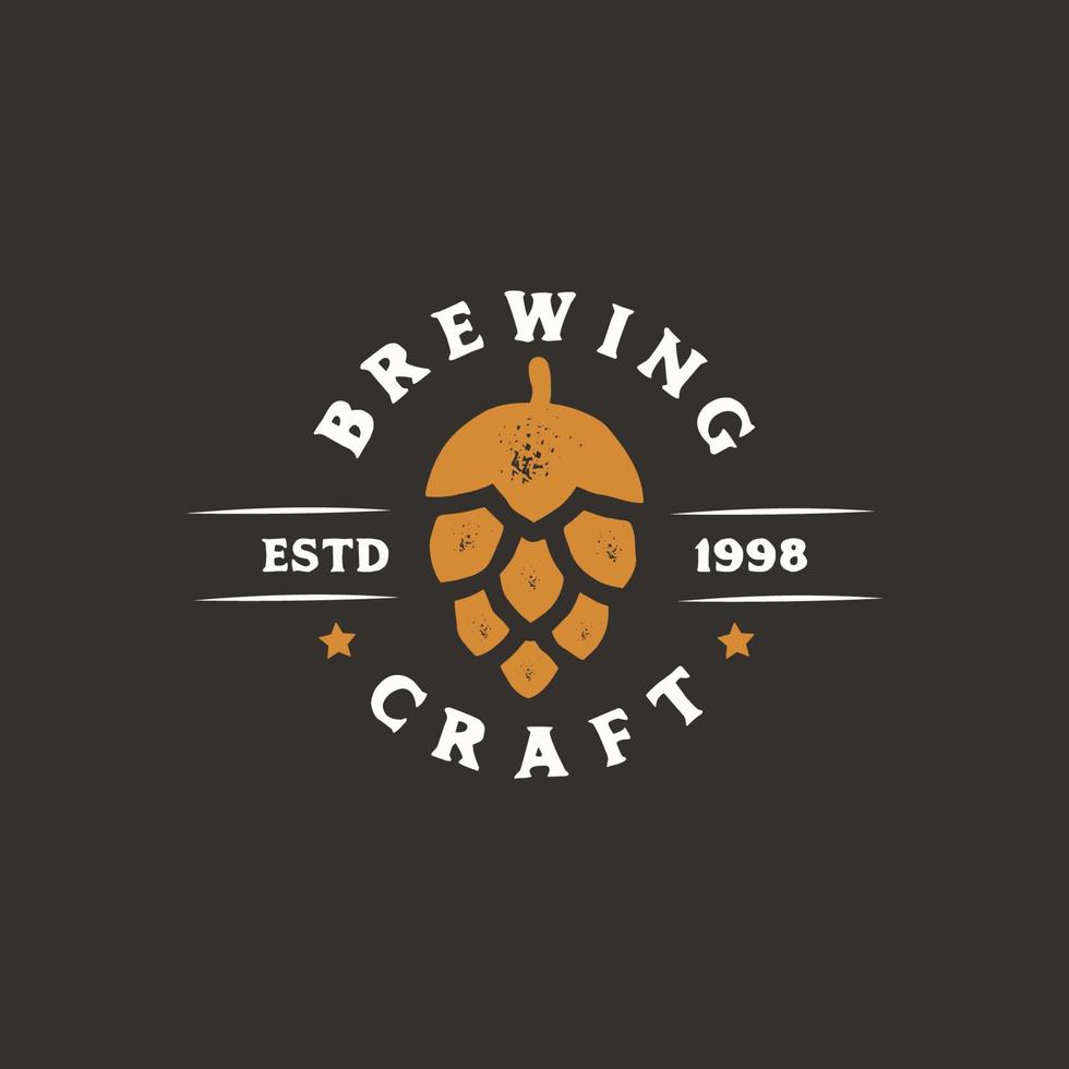 Craft beer logo- vector illustration of hops, emblem design on black background.