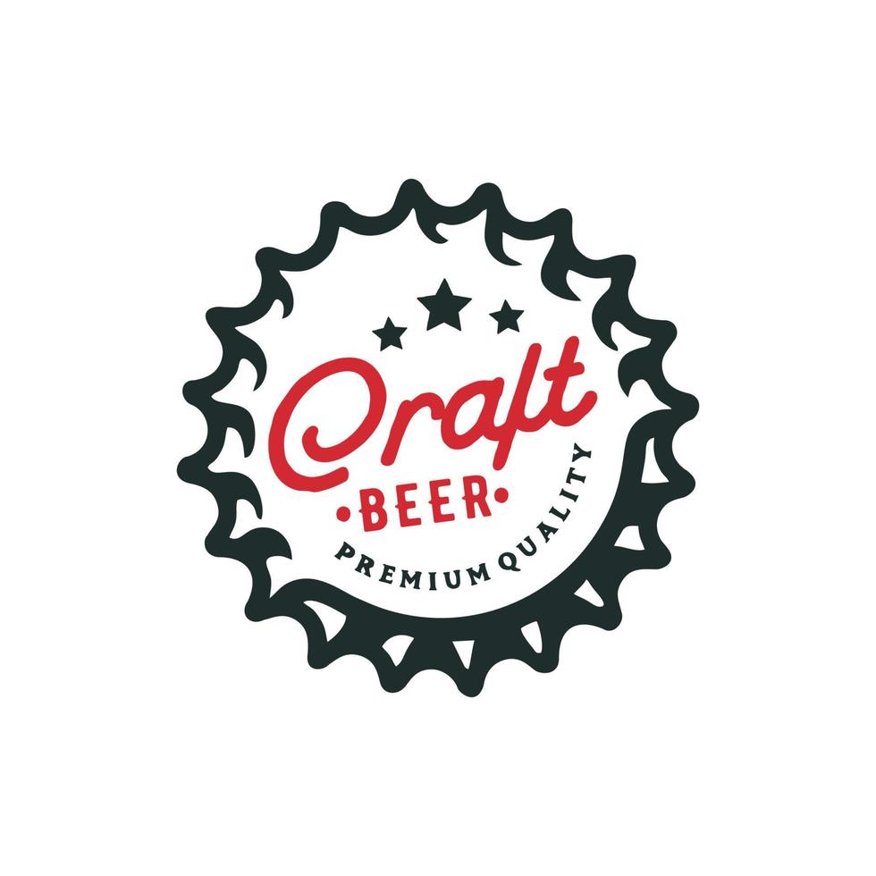 Badge shaped beer bottle cap with CRAFT BEER text and asterisk vector illustration