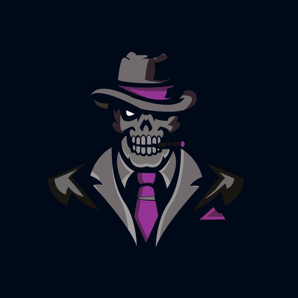 ilustración gráfica vectorial del cráneo con sombrero y corbata perfecto para juegos de logotipos, negocios, etc. vector