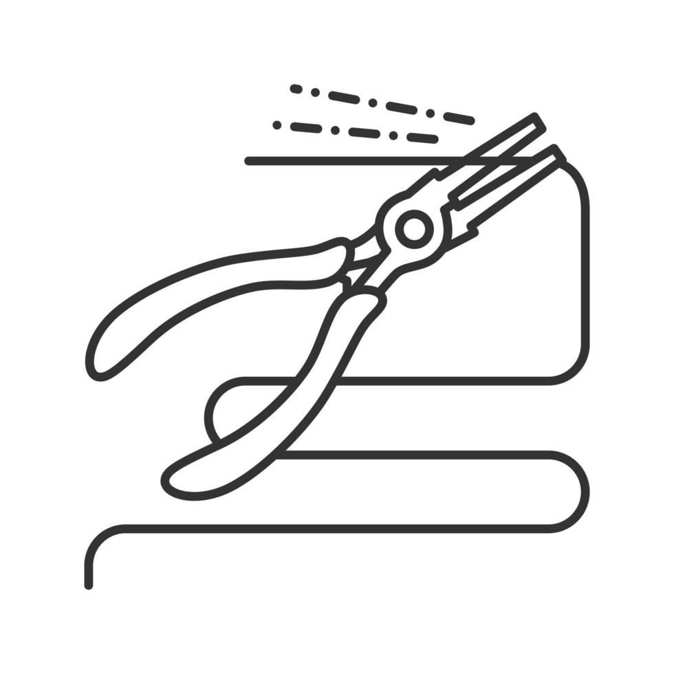 Round nose pliers cutting wire linear icon. Thin line illustration. Contour symbol. Vector isolated outline drawing