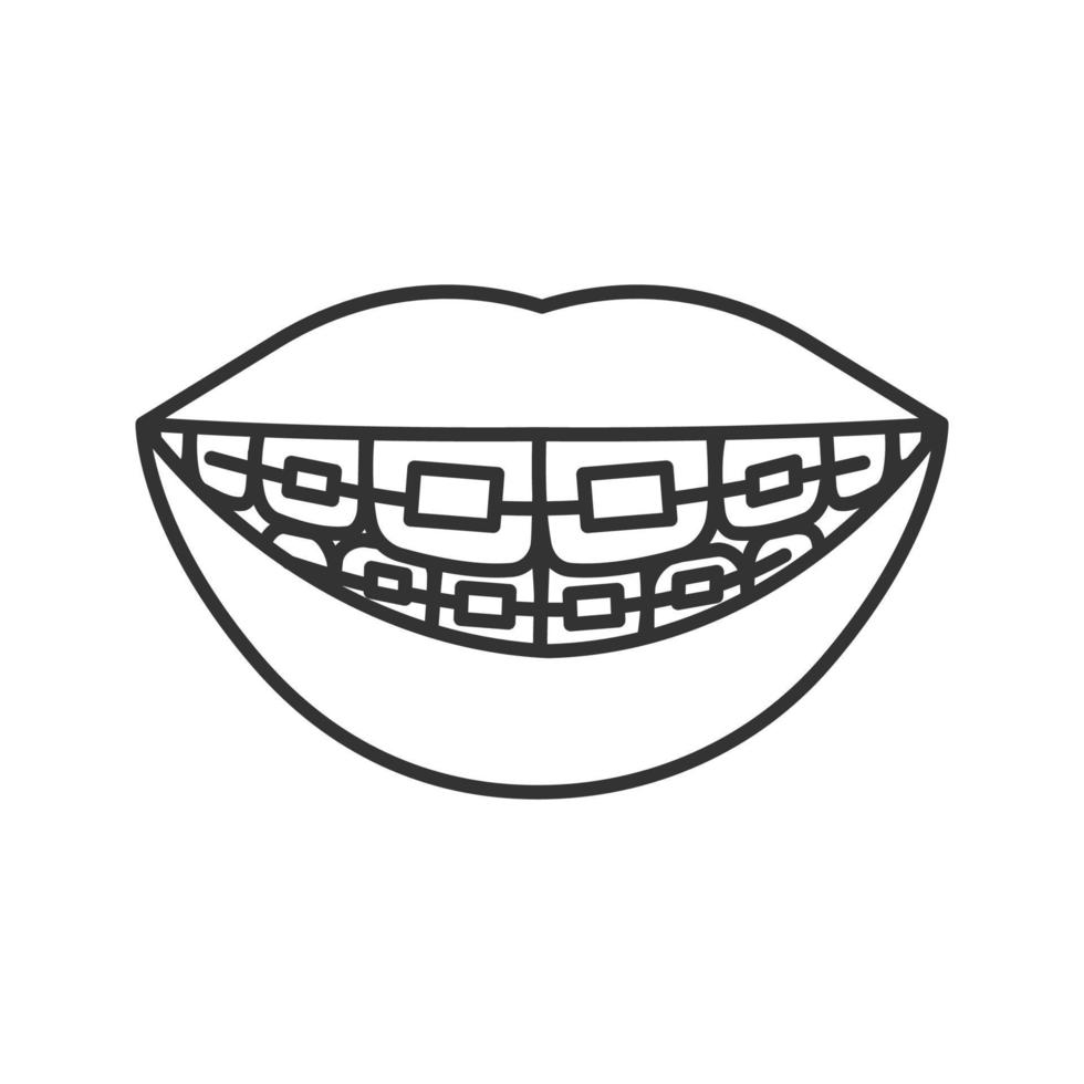 Dental braces linear icon. Thin line illustration. Teeth aligning. Contour symbol. Vector isolated drawing