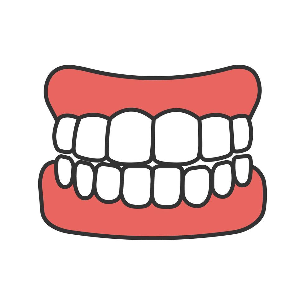 Dentures color icon. False teeth. Human jaw with teeth model. Isolated vector illustration