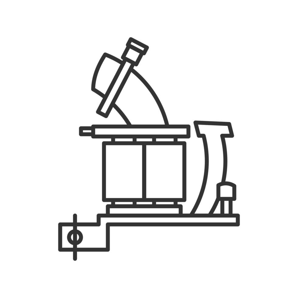 Tattoo machine frame with coils linear icon. Thin line illustration. Tattoo gun. Contour symbol. Vector isolated outline drawing