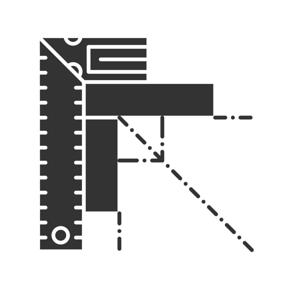 Set square glyph icon. Angle measurement. Ruler with angle bar. Silhouette symbol. Negative space. Vector isolated illustration