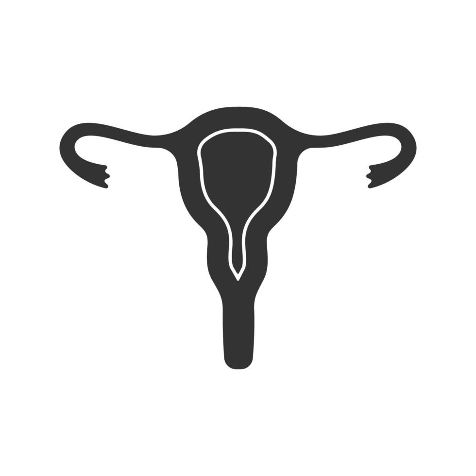 Uterus, fallopian tubes and vagina glyph icon. Female reproductive system. Silhouette symbol. Negative space. Vector isolated illustration