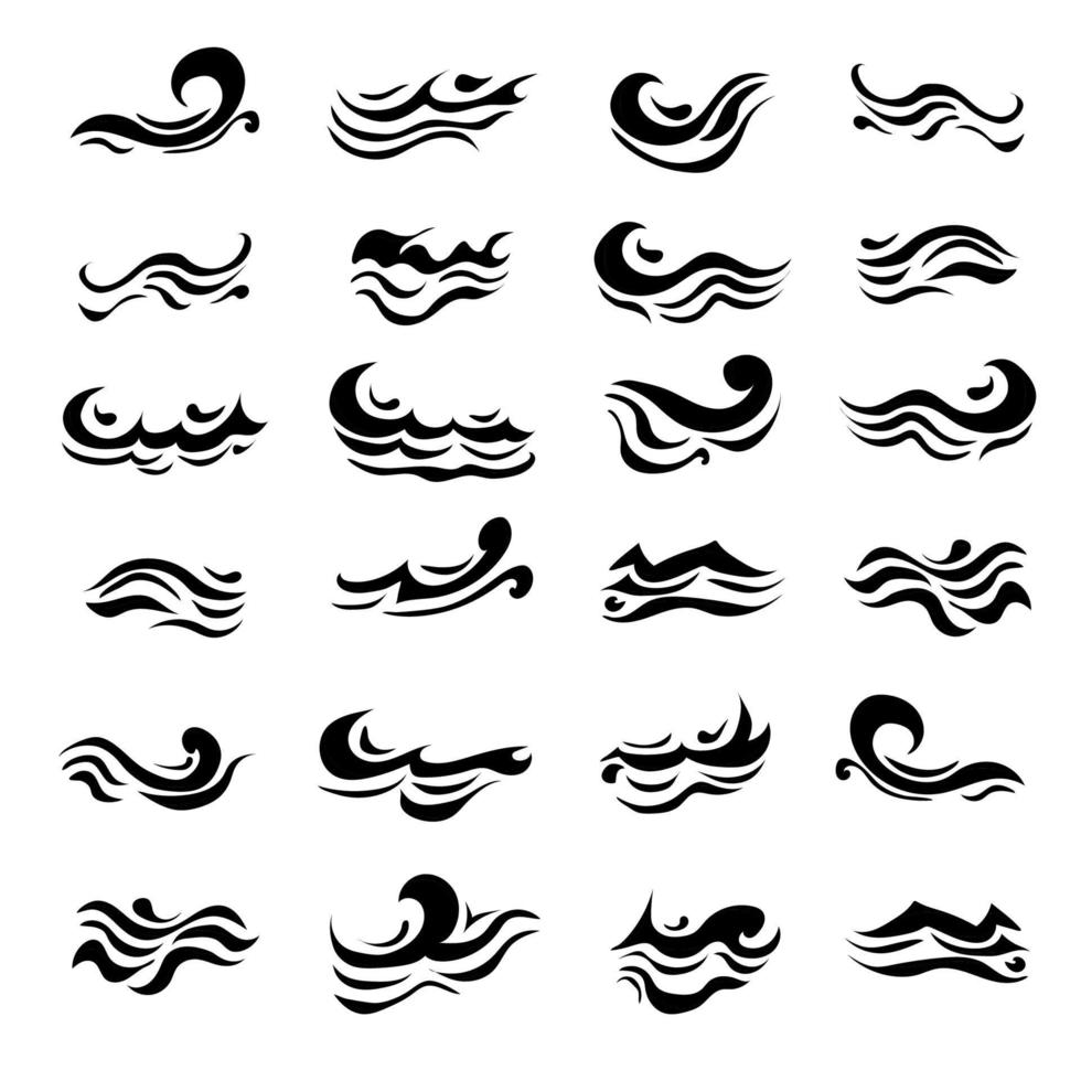 Set of sea blue waves flat design vector