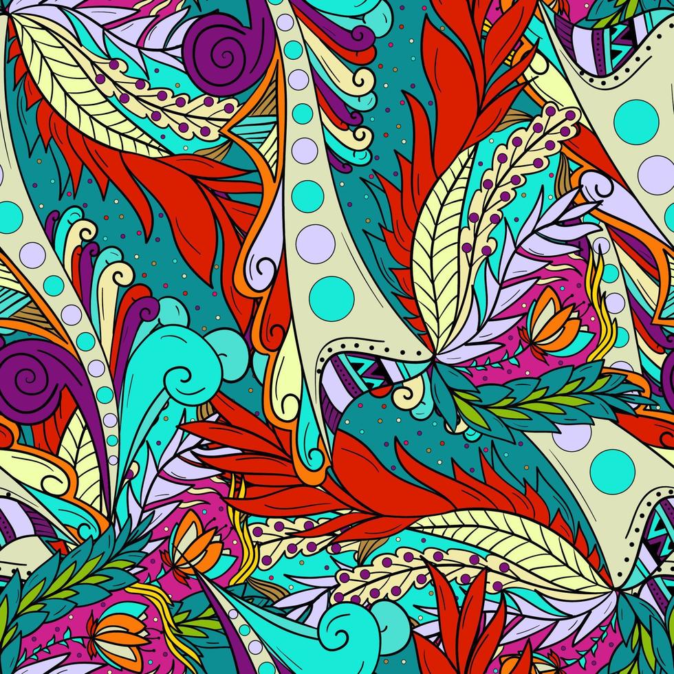 Seamless pattern background with abstract leaves and flower vector