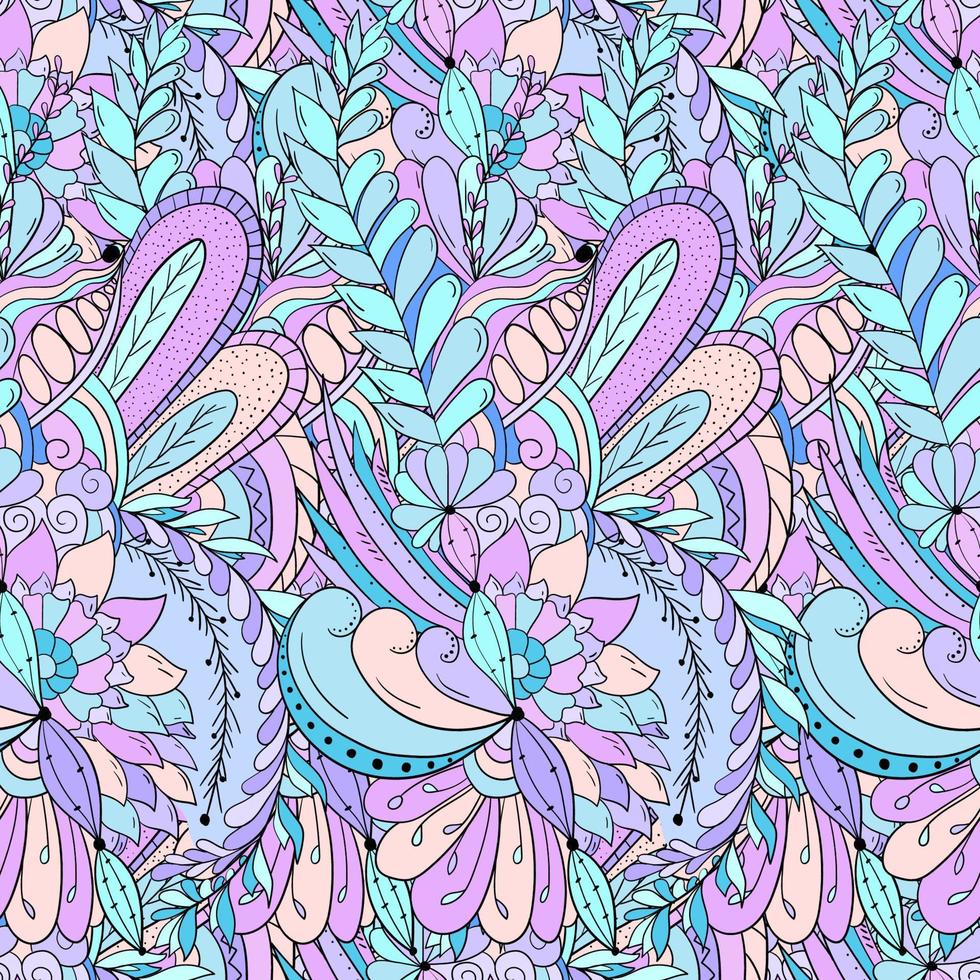 Seamless pattern of leaves, flowers and berries. Floral background vector