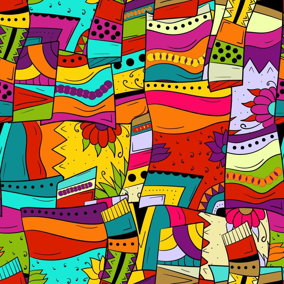 Seamless background with abstract geometric pattern. With flowers and leaves. Squares and circles vector