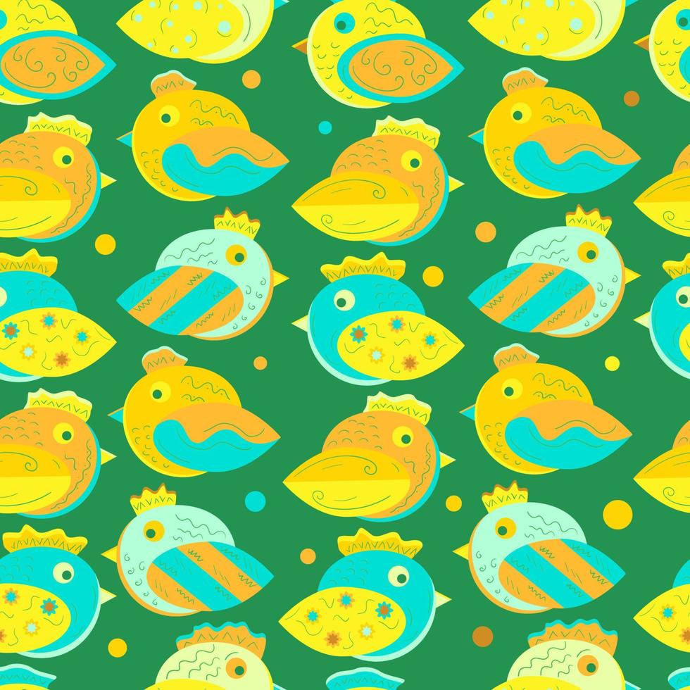 Seamless background with colorful cartoon birds vector