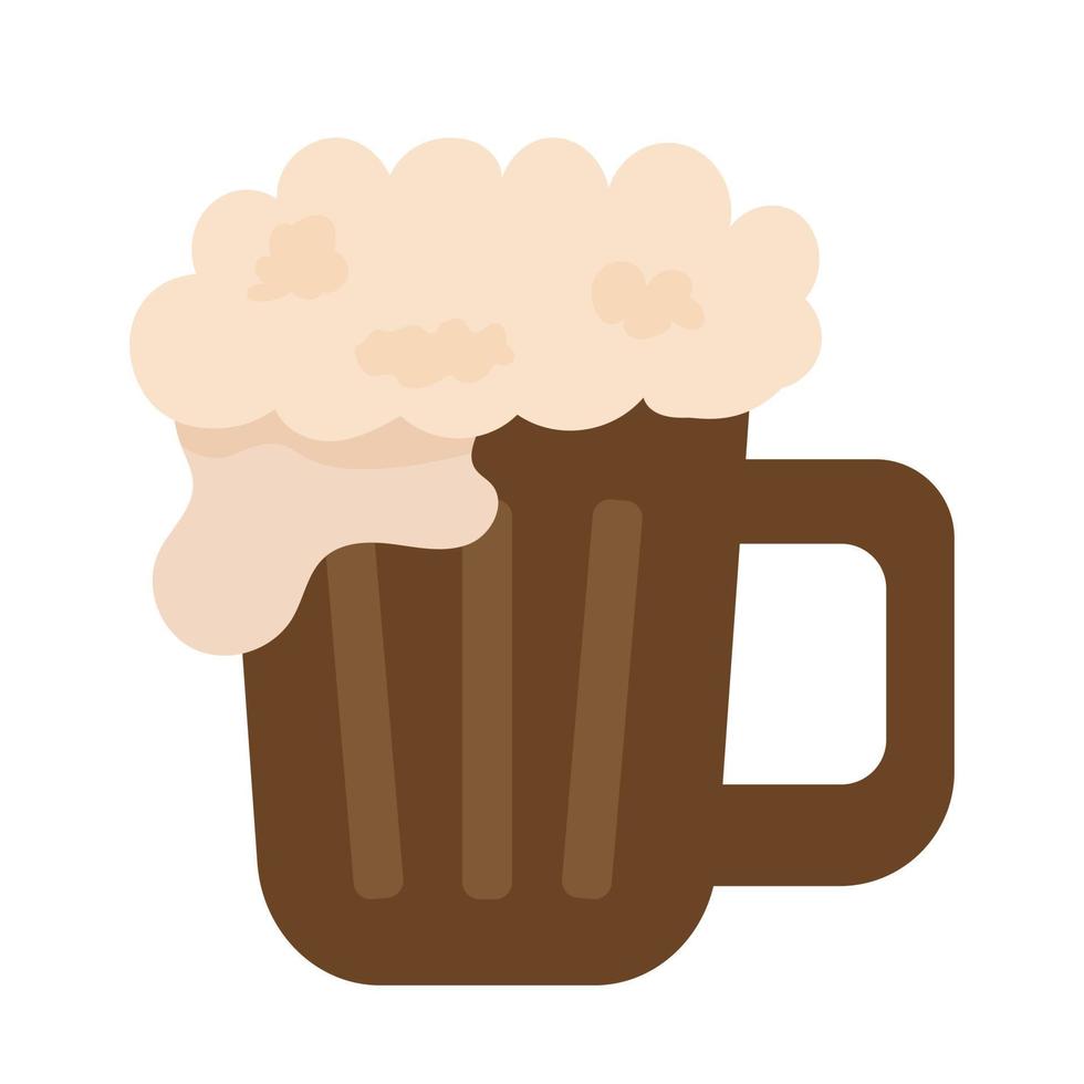 bebida espumosa en una taza de madera de estilo plano. cerveza con espuma en una taza. ilustración vectorial sobre un fondo blanco vector