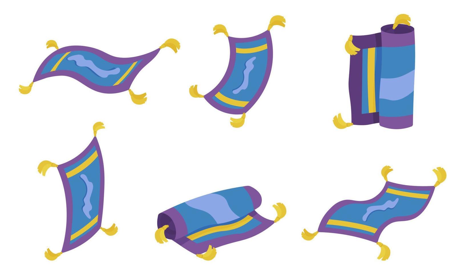 Magic carpet airplane. Blue oriental carpet in different versions vector