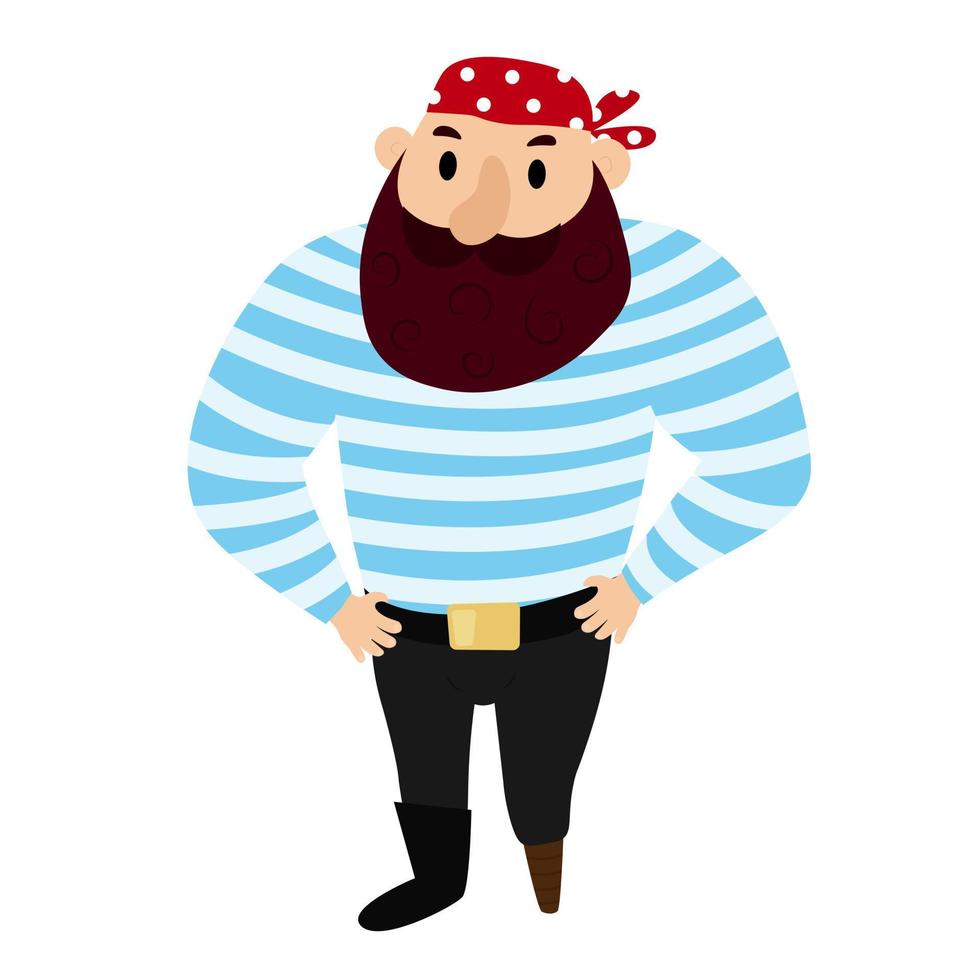One legged pirate in a vest and a red bandana in a cartoon style on a white background vector