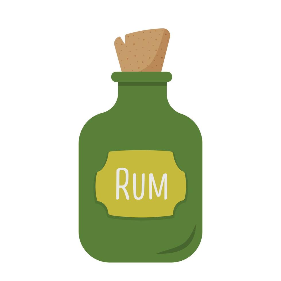 Bottle with rum. Geen cartoon bottle with rum in flat style vector