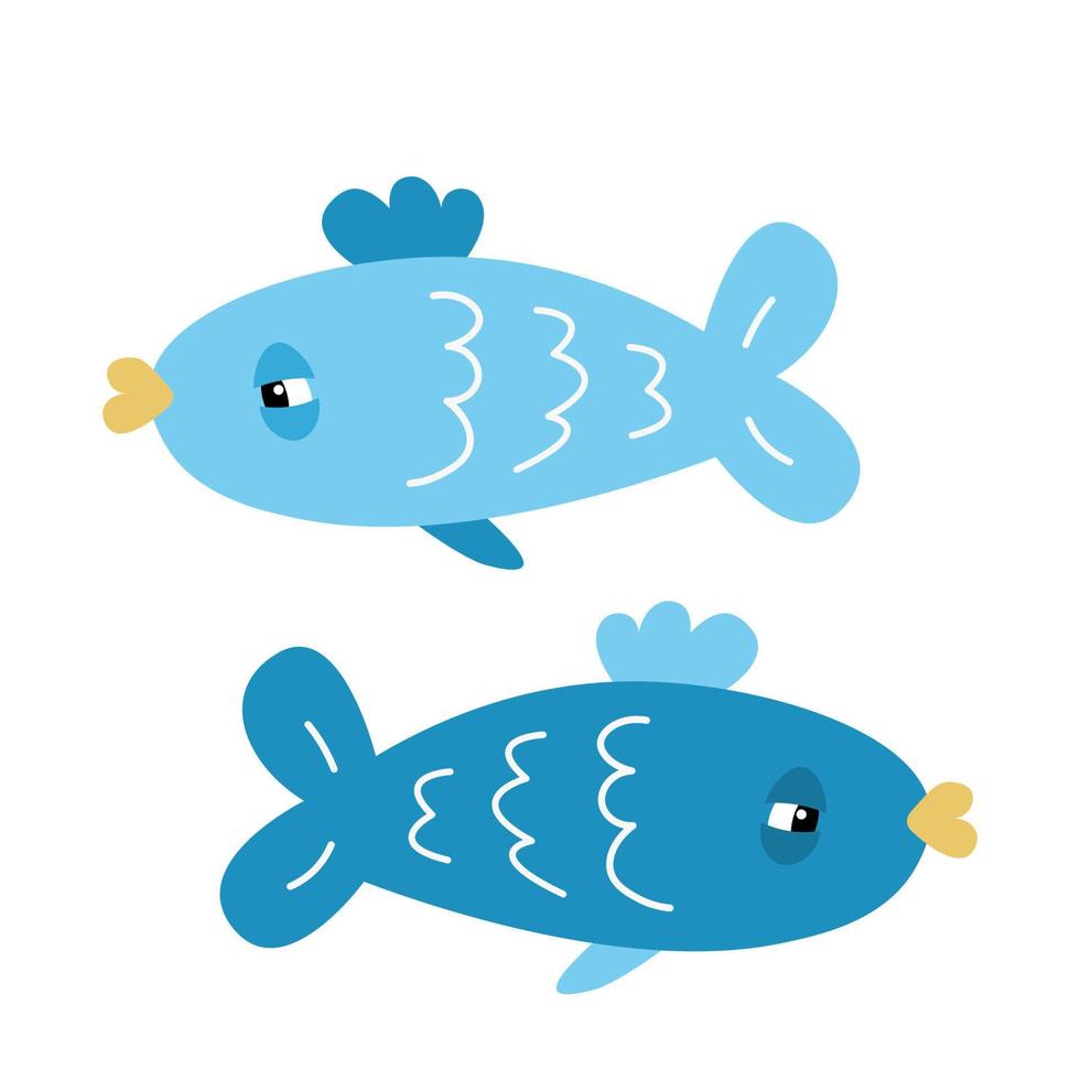 dos peces azules nadando en diferentes direcciones sobre fondo blanco. ilustración vectorial en estilo de dibujos animados. signo del zodiaco vector