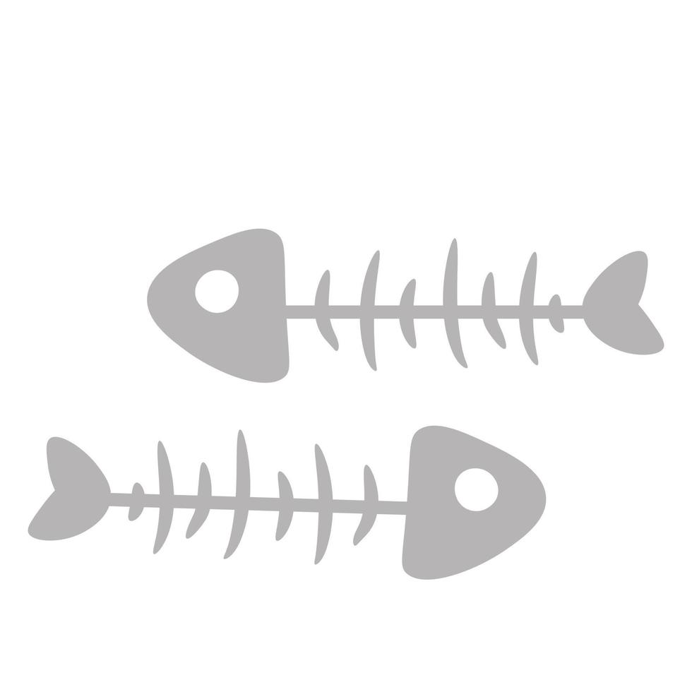 Fish skeleton. Two skeletons of fish swimming in different directions on white background. Vector illustration in cartoon style