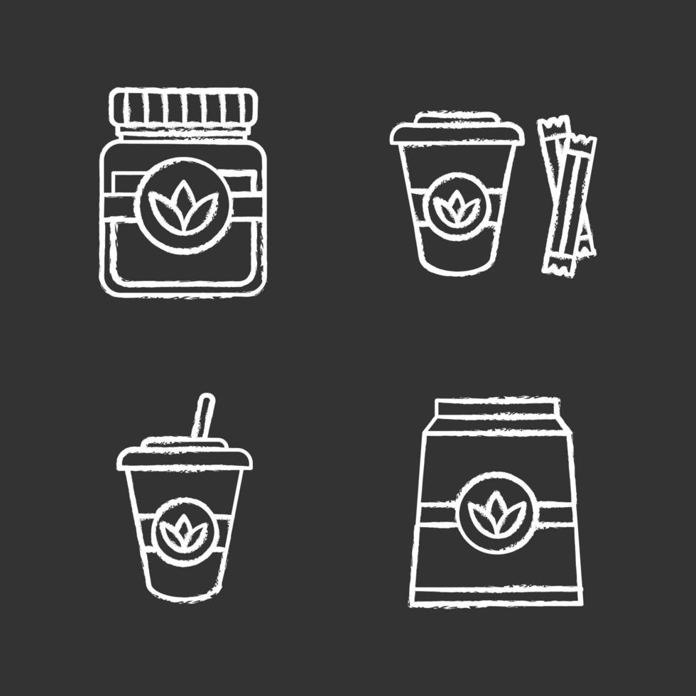 Tea drinks chalk icons set. Detox herbs and cocktails. Isolated vector chalkboard illustrations