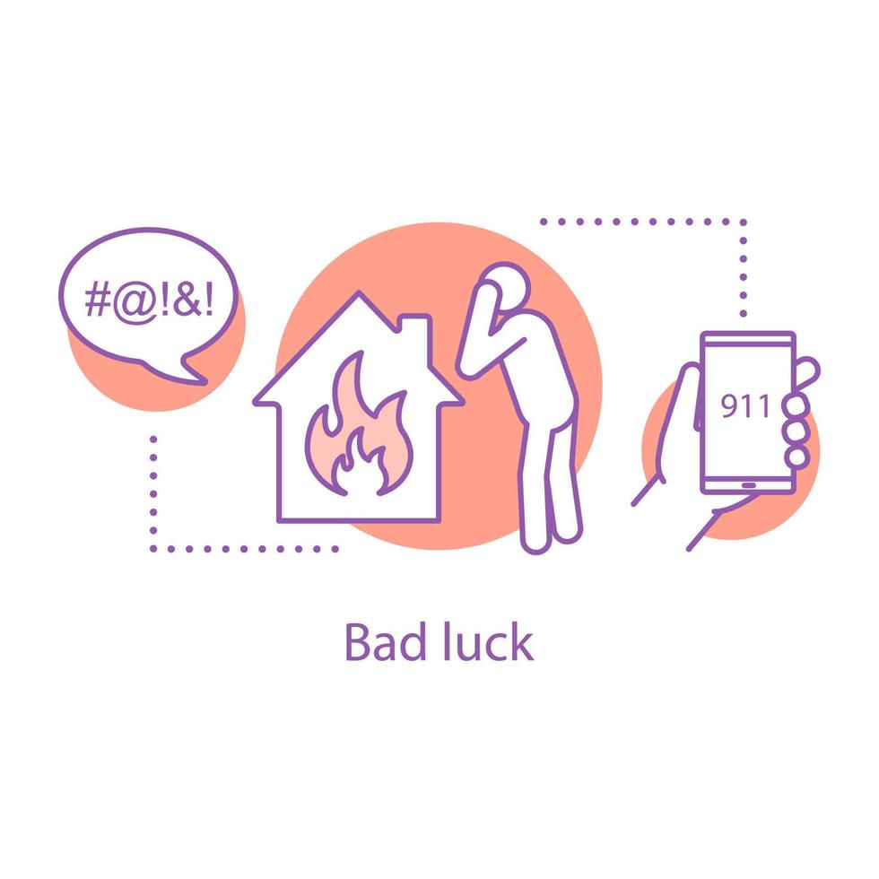 Bad luck concept icon. House on fire idea thin line illustration. Misfortune. Vector isolated outline drawing