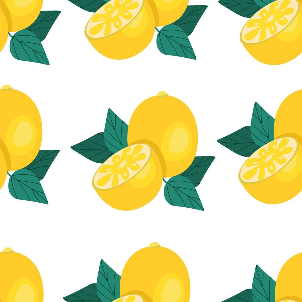 Lemons seamless pattern, citrus juicy fruits. Vector illustration. Fruit print