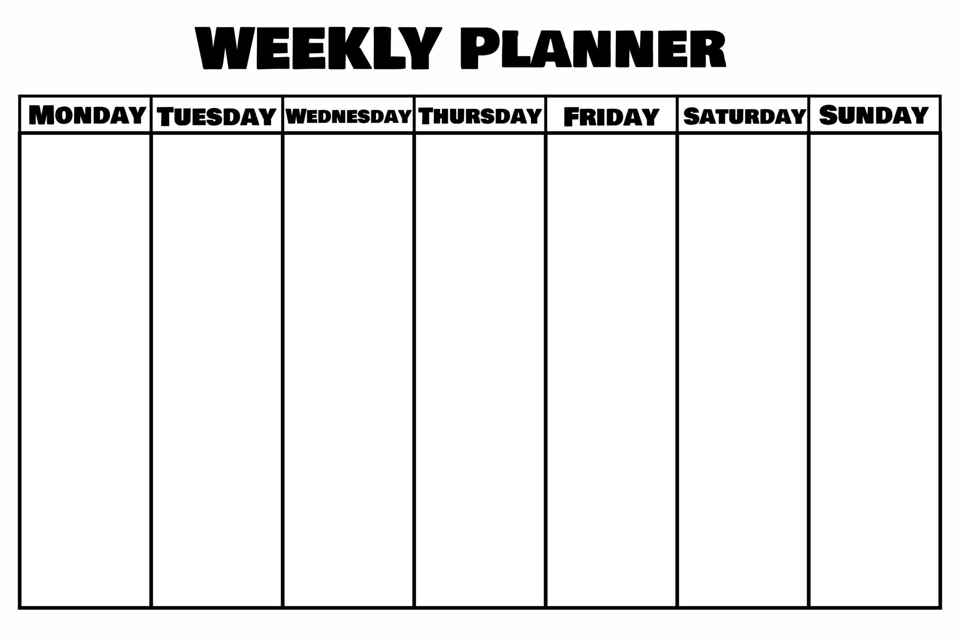 Blank weekly planner.Calendar template.Schedule for planning for the