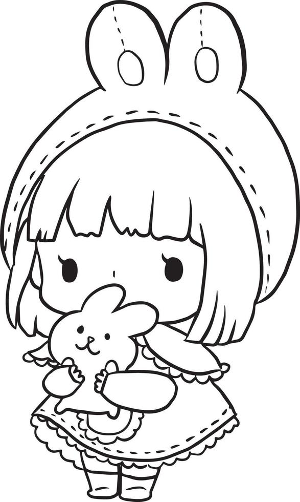 página para colorear princesa kawaii estilo lindo anime dibujos animados dibujo ilustración vector garabato