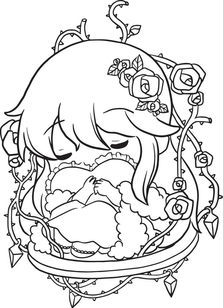 coloring page princess kawaii style cute anime cartoon drawing illustration vector doodle