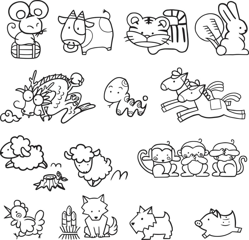 12 zodiac coloring page cartoon line art cute kawaii manga illustration drawing character vector