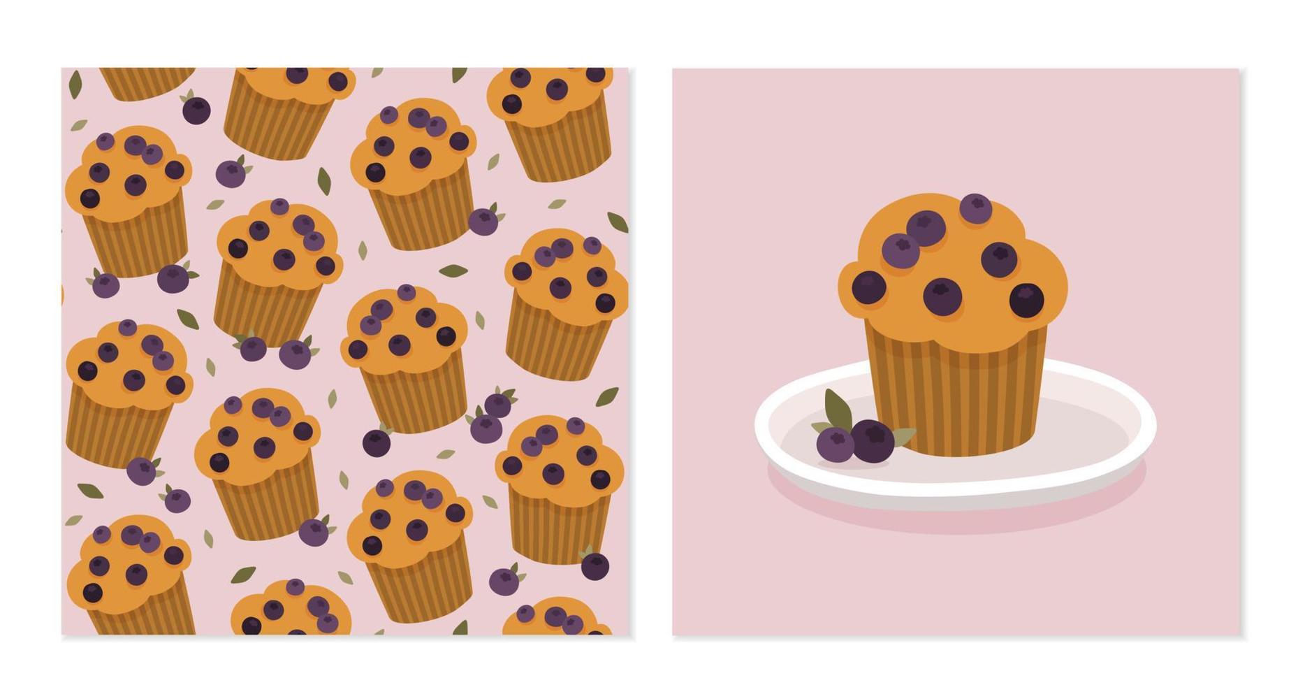 Blueberry maffins cards vector