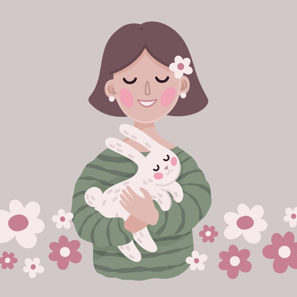 Girl and bunny vector