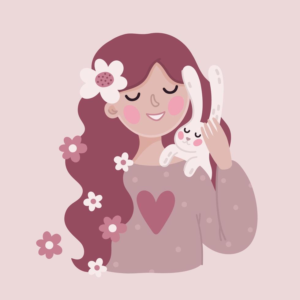 Girl and bunny vector