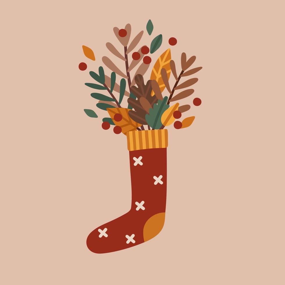 Autumn sock and leaves vector