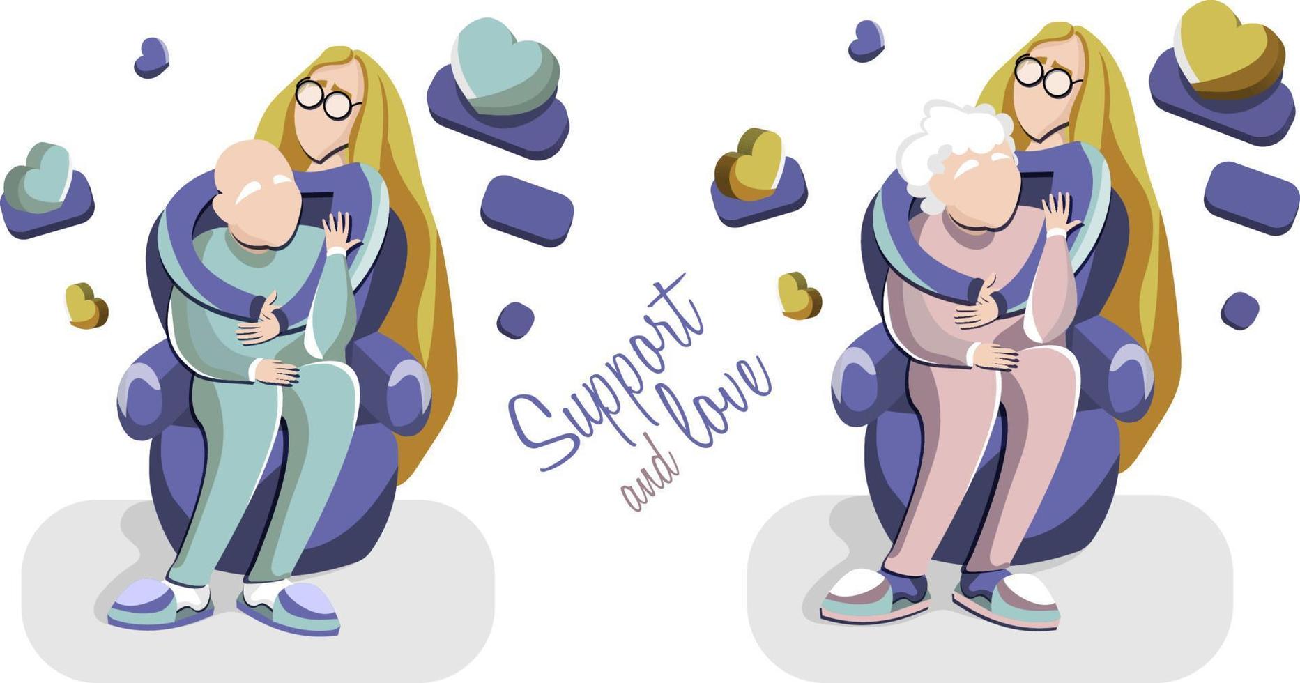 a person takes care of an elderly person vector