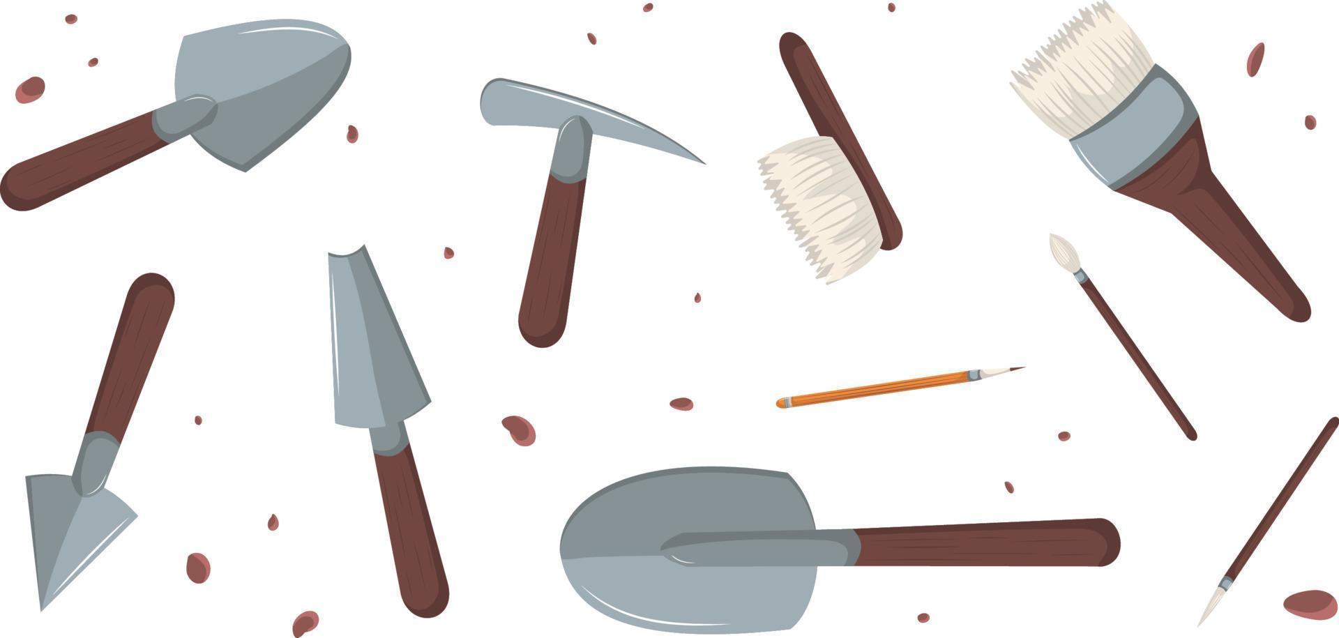 set of archaeological excavation tools vector